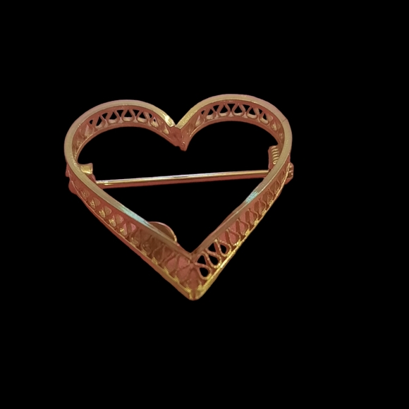 Vtg Stamped Brooch Pin 1/20 12K GF Open Filigree Heart - Picture 3 of 5
